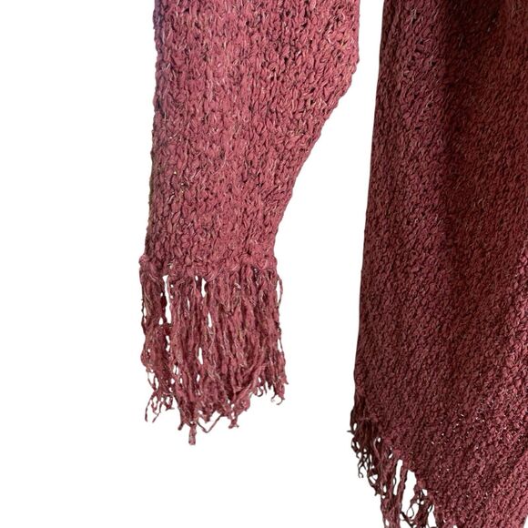 Very J Fringe Open Cardigan Women's Large Mauve Boho Chunky Knit Sweater Western - Picture 6 of 11